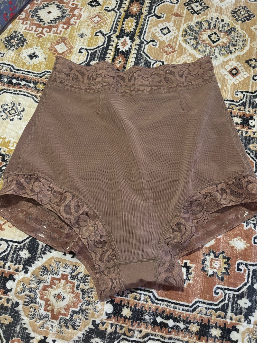 High-Waist Lace-Trim Shaping Briefs - Brown